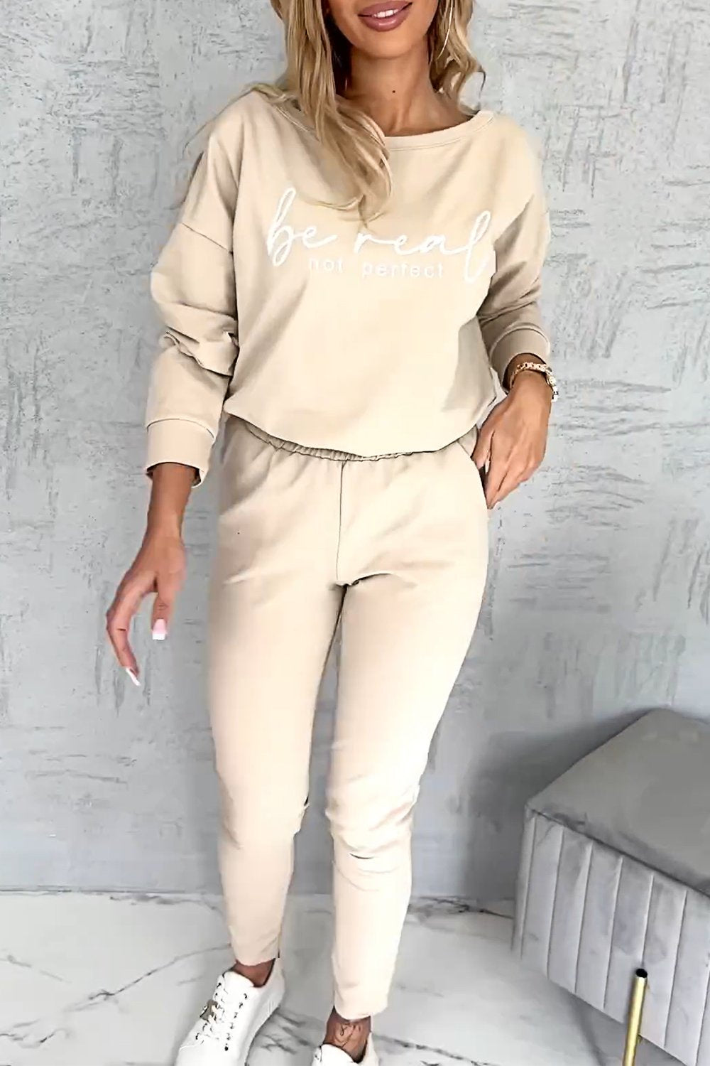 Women's Monogram Top and Pants Two-piece Set Khaki