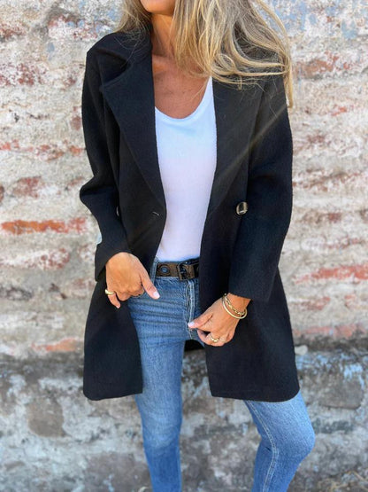 Casual Lapel Long Coat black