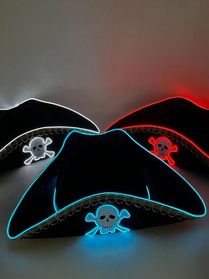 Halloween LED Luminous Caribbean Adult Pirates Hat Flash Cosplay Triangular Hat