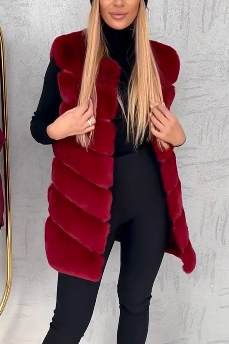 Women's Casual Solid Color Plush Vest Jacket