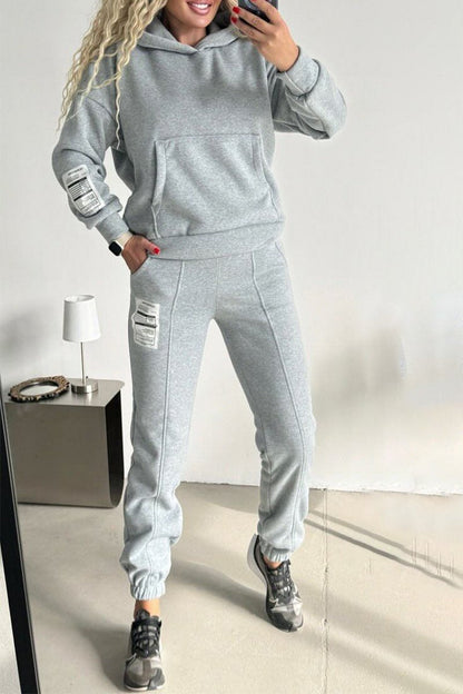 Women's Casual Hooded Long Sleeve Suit gray