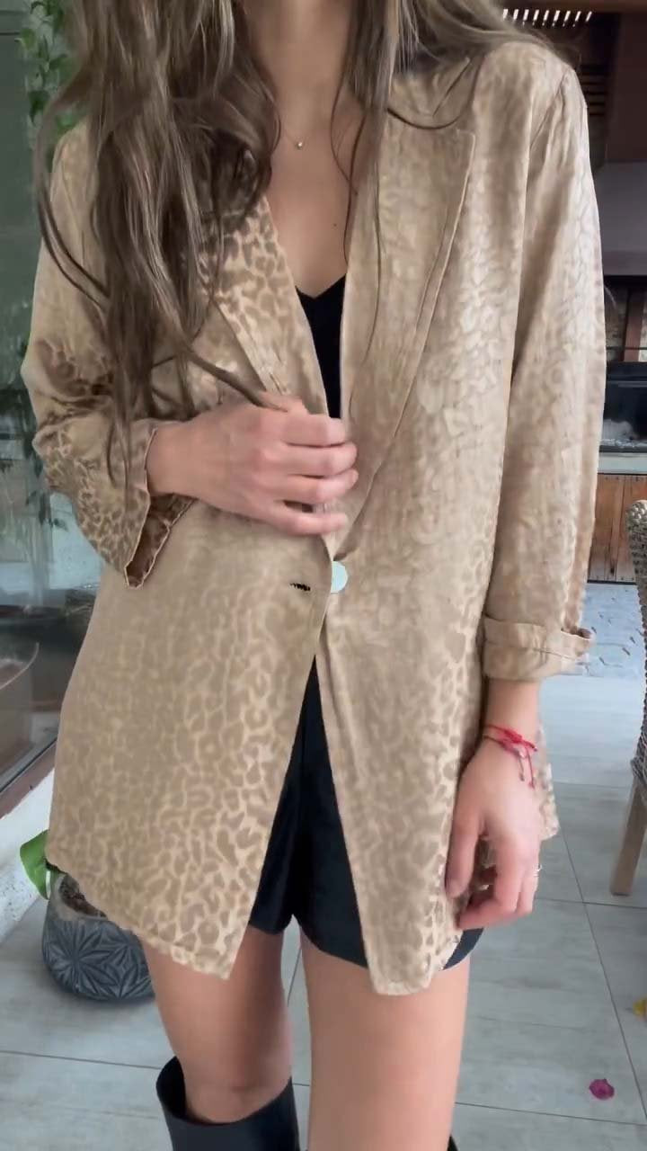 Women's Casual Leopard Print Long Sleeve Cardigan khaki