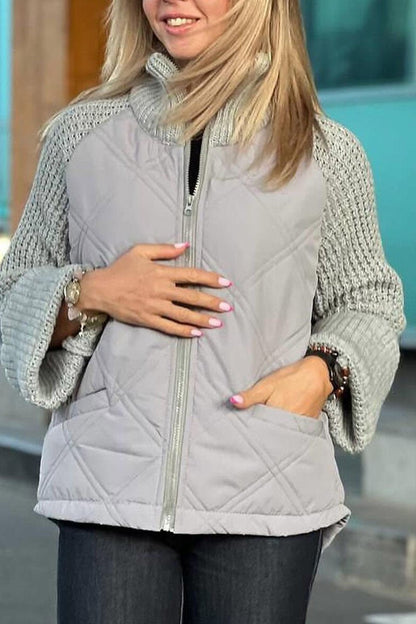 Knitted Patchwork Solid Color Casual Jacket grey