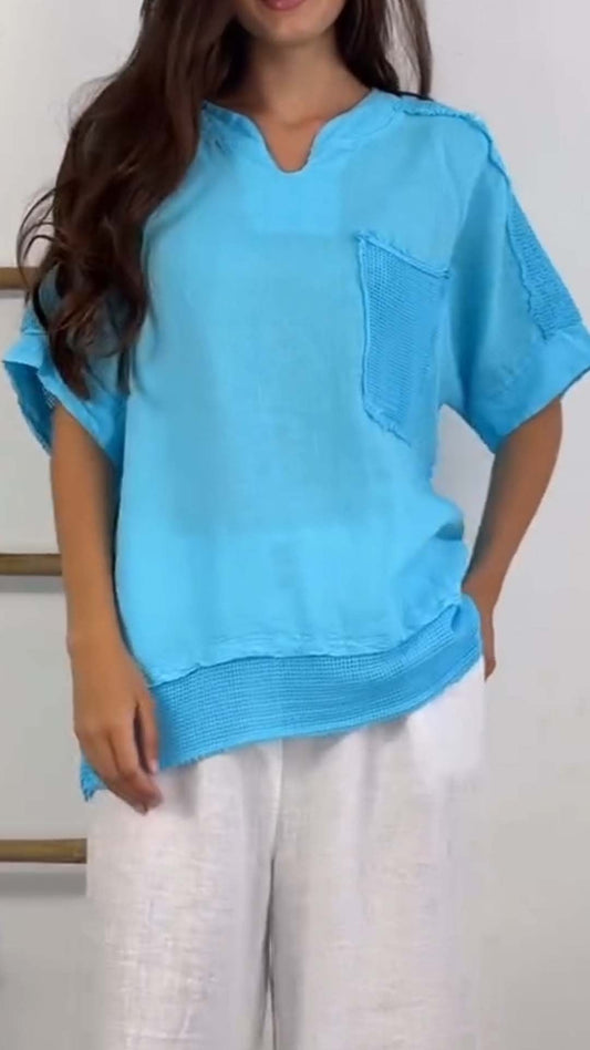 Women's Casual Solid Short Sleeve Top blue