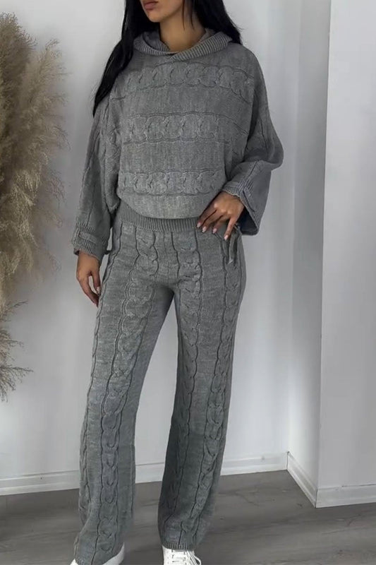 Women's Casual Solid Color Knitted Two-piece Set grey