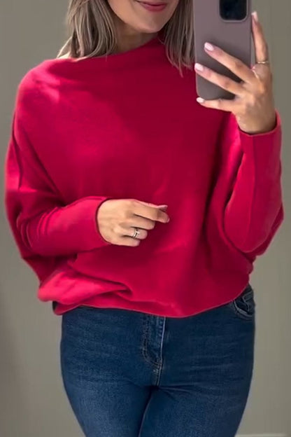 Women's High Collar Long Sleeve Casual Knitted Top red