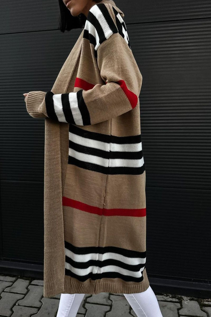 Casual Striped Long Sleeve Sweater Coat