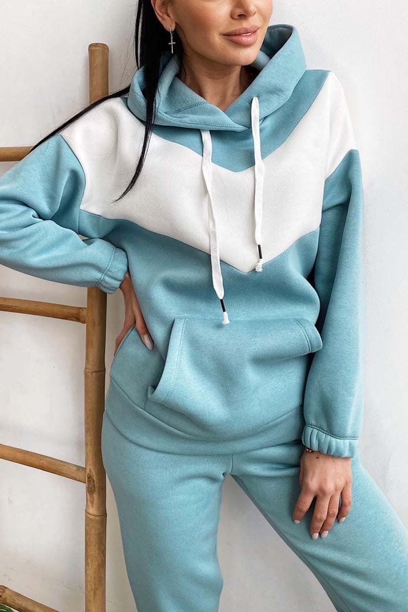 Women's Athleisure Contrast Color Sweatshirt Hooded Suit