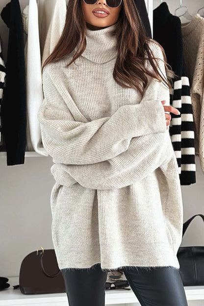 Women's casual turtleneck loose sweater Light Gray