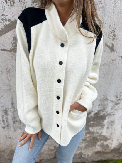 Women's Original Collar Long Sleeve Contrast Color Casual Jacket White