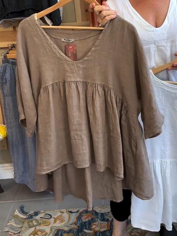 Women's V-neck Solid Color Mid-sleeve Top