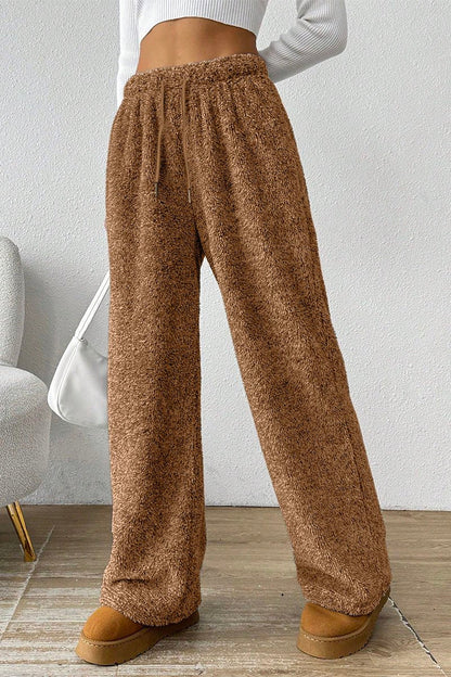 Women's Casual Solid Color Warm Plush Pants brown