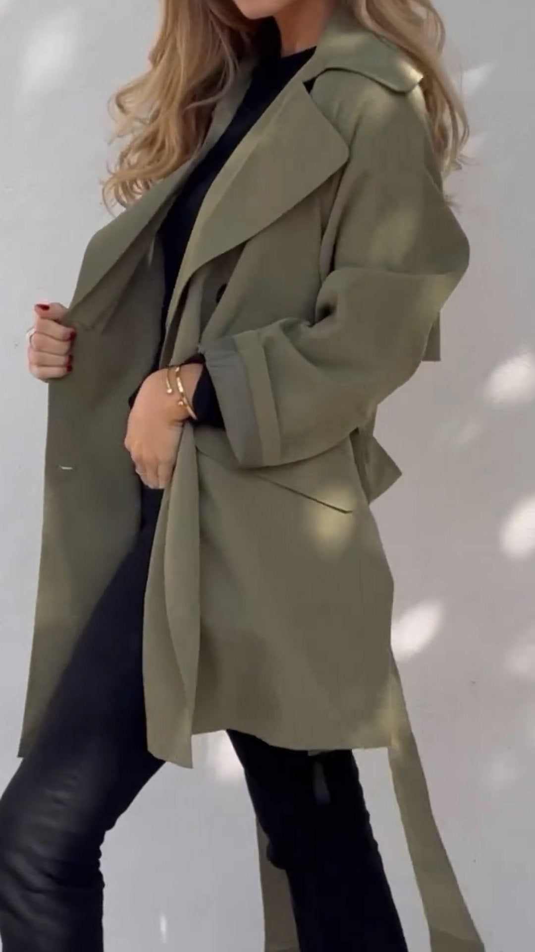 Women's Casual Solid Color Lapel Coat green