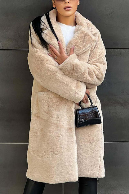 Women's fashionable solid color lapel coat Apricot