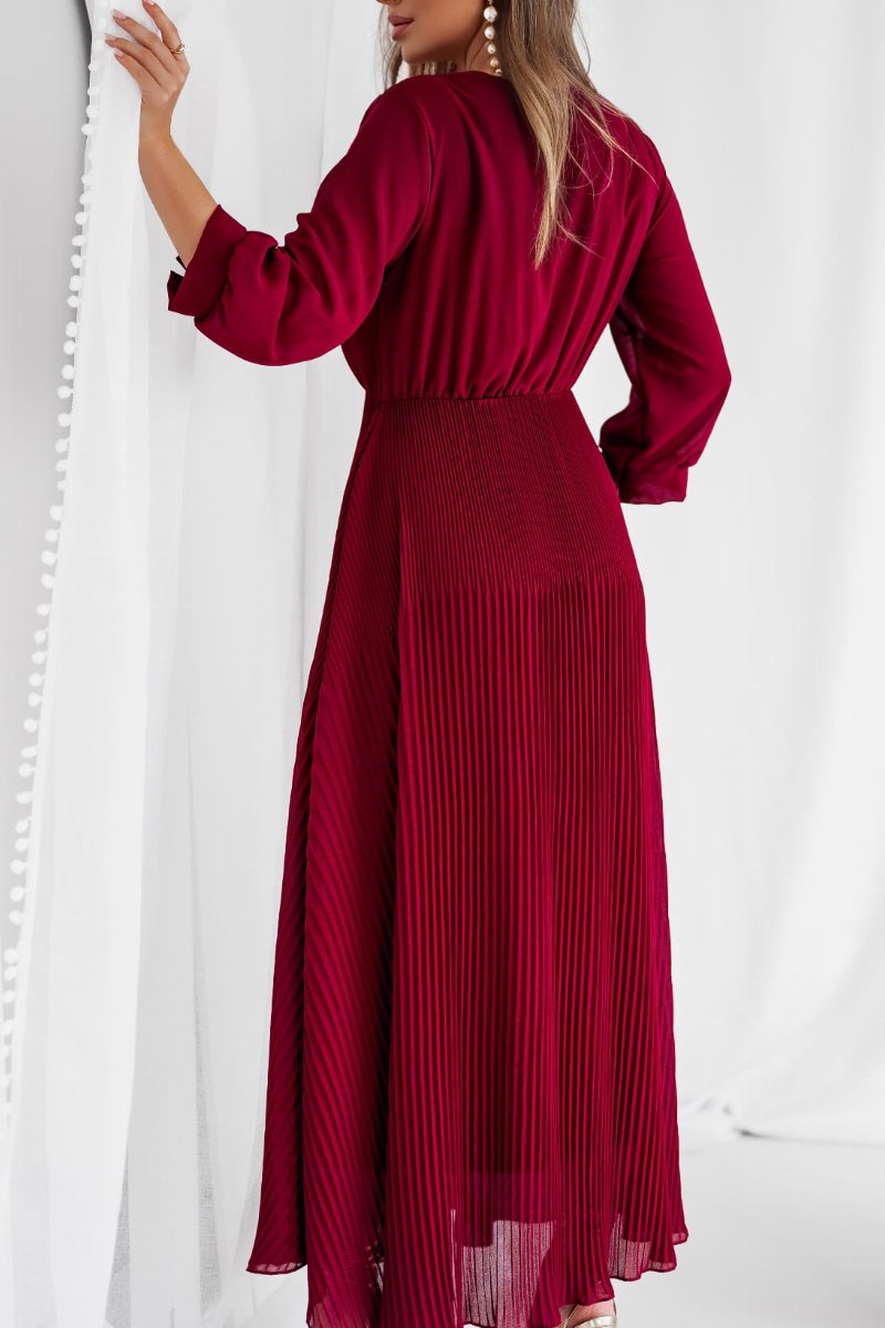 Women's Elegant V-neck Long Sleeve Chiffon Dress