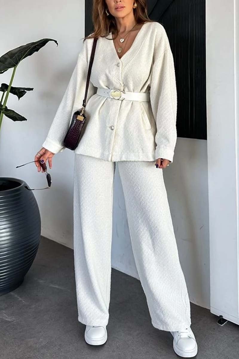 Women's Casual Cardigan and Pants Set White