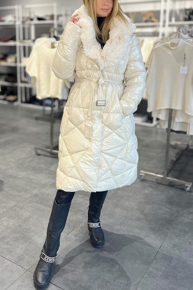 Women's Casual Hooded Mid-length Thick Cotton Coat white