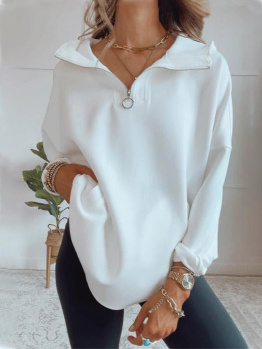 Women's Hooded Half-face Long-sleeved Casual Sweatshirt white