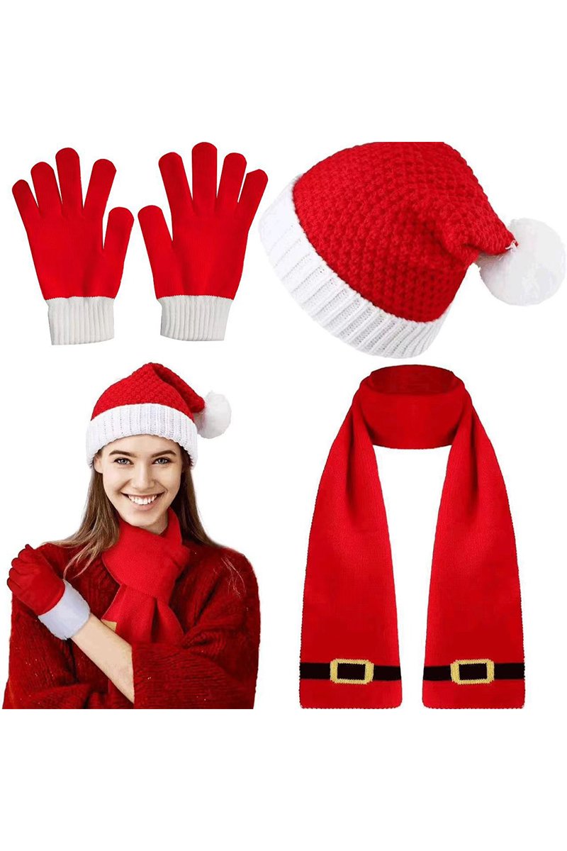 Merry Christmas Bell Hat Three-Piece Set red and white three-piece set One size