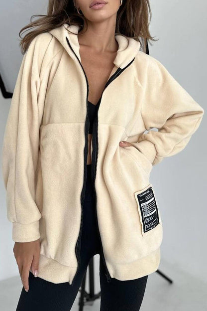 Women's Casual Solid Color Zipper Cardigan khaki