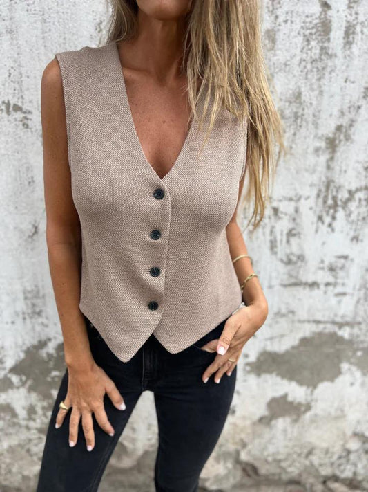 Casual V-neck Vest apricot