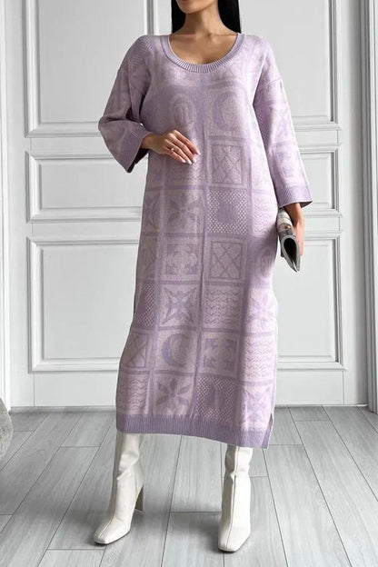 Women's Knitted Pattern Loose Dress Purple