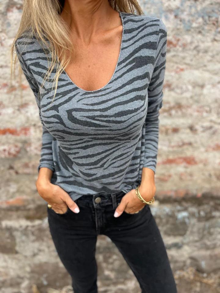 Casual V-neck Thin Top dark gray