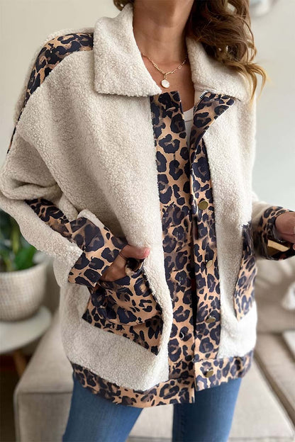 Women's Leopard Patchwork Plush Lapel Jacket