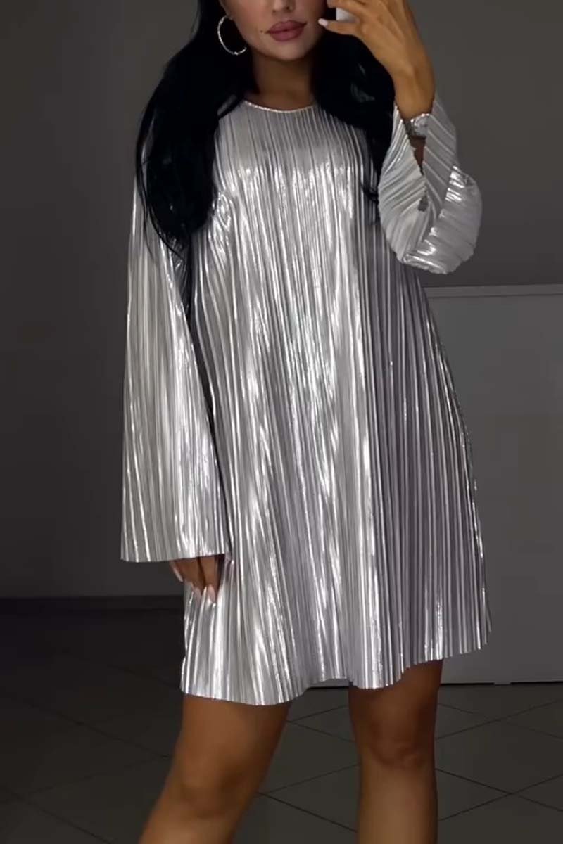 Women's Fashion Party Shiny Pleated Dress