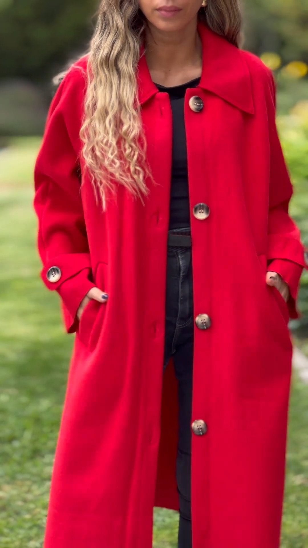 Women's Solid Color Woolen Jacket Red