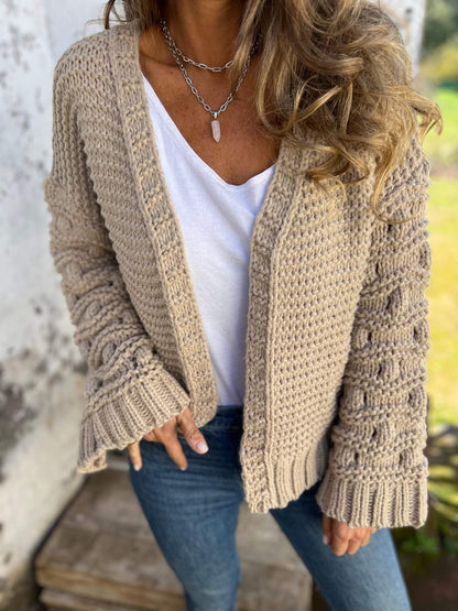 Women's Autumn V-neck Long-sleeved Casual Knitted Cardigan apricot