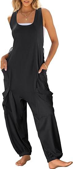 Women's Round Sleeveless Casual Jumpsuit black