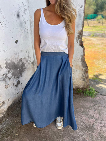 Women's Summer All-in-one Solid Color Skirt blue