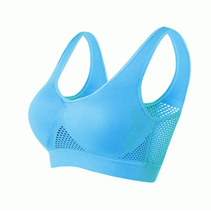 Women's Breathable Underwear Plus Size Seamless Mesh Thin Sports Bra blue