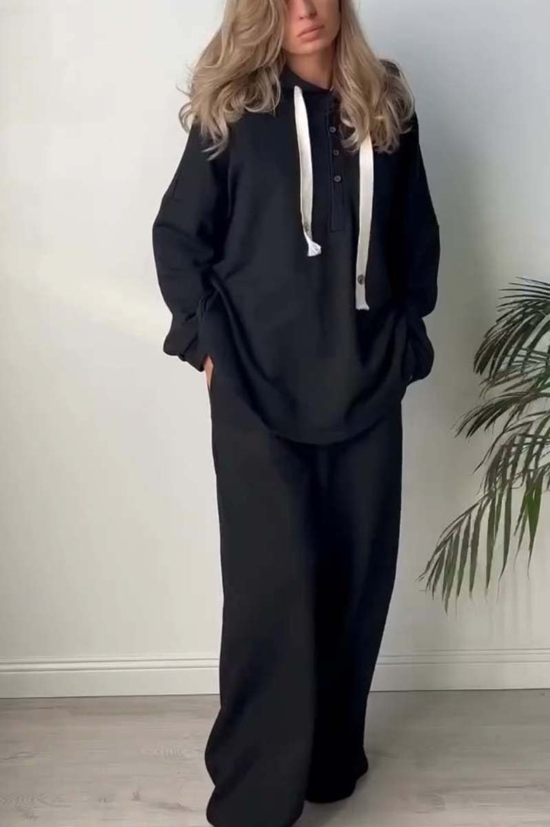 Women's Half Button Hooded Track Suit Black