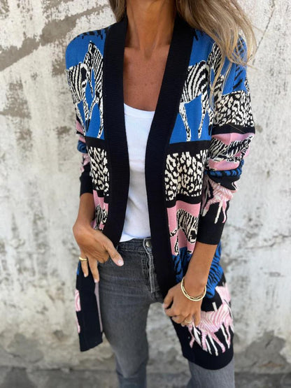 Casual Printed Cardigan Jacket blue