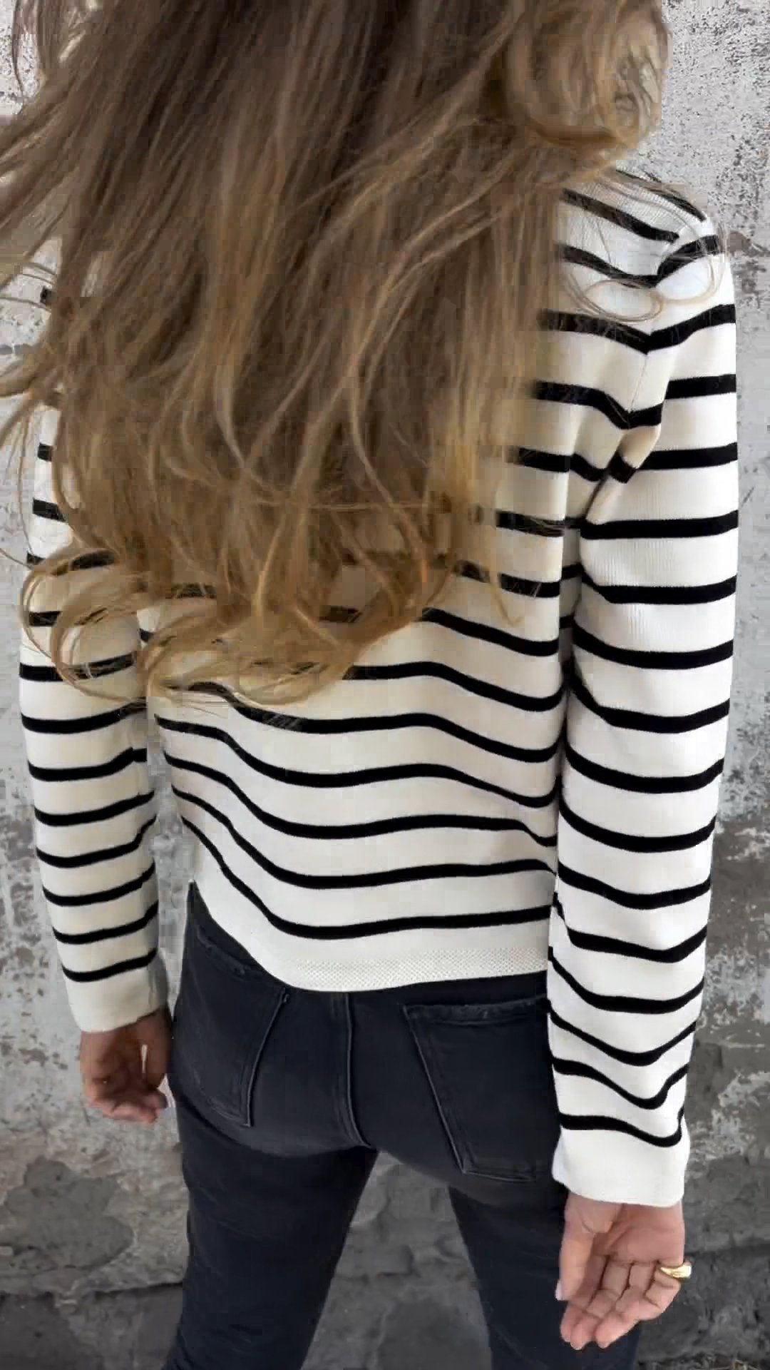 Round Neck Long Sleeve Striped Knit Top