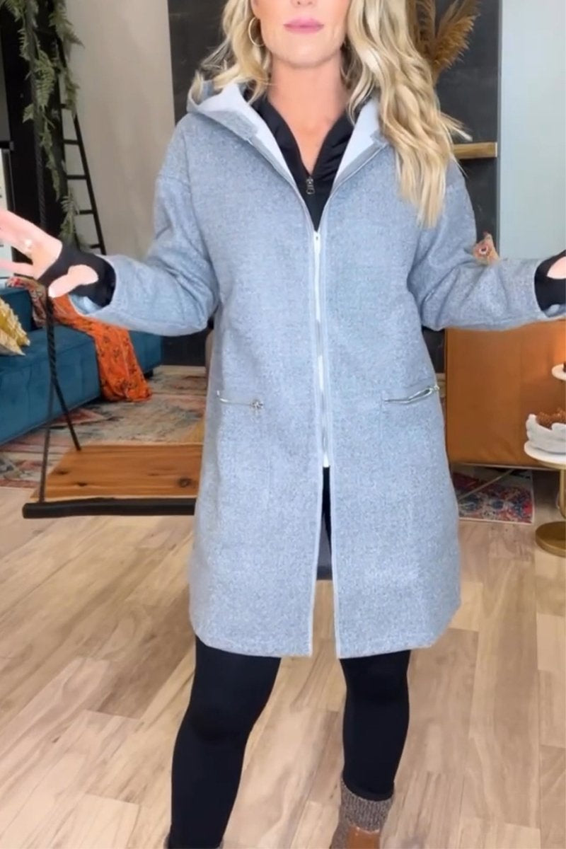 Women's Casual Hooded Mid-length Coat gray