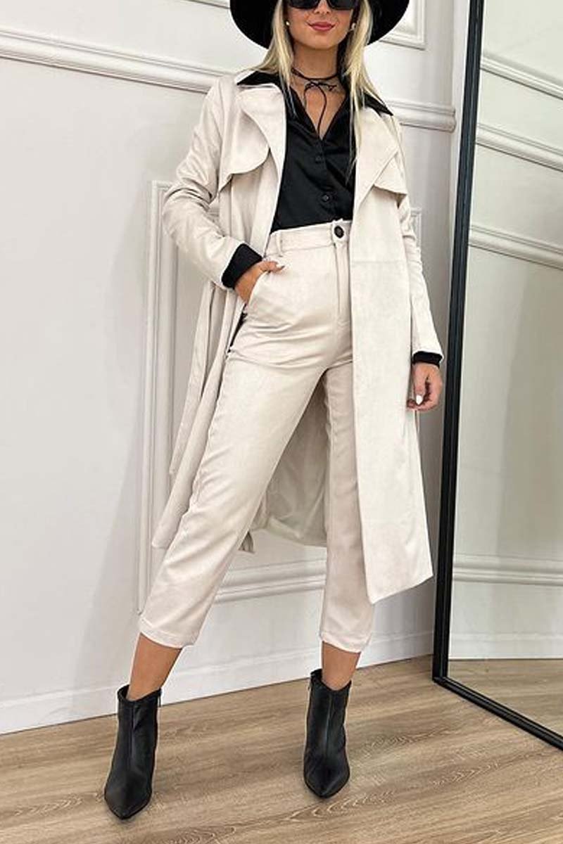 Women's fashionable long coat pants suit Apricot