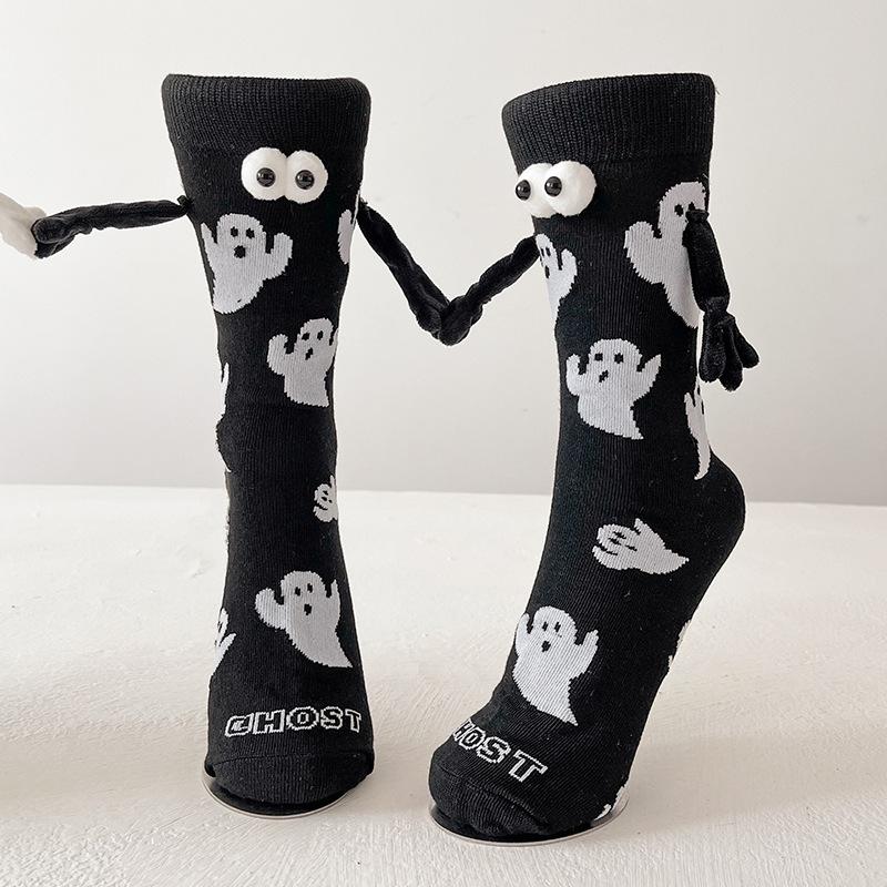 Ghost Halloween Couple Black and White Mid-tube Socks black one size