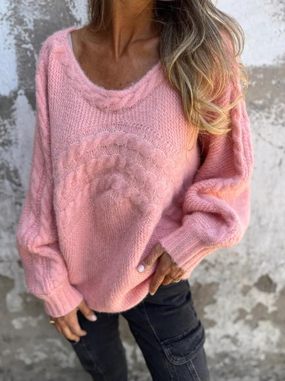 Round Neck Pullover Knitted Top pink