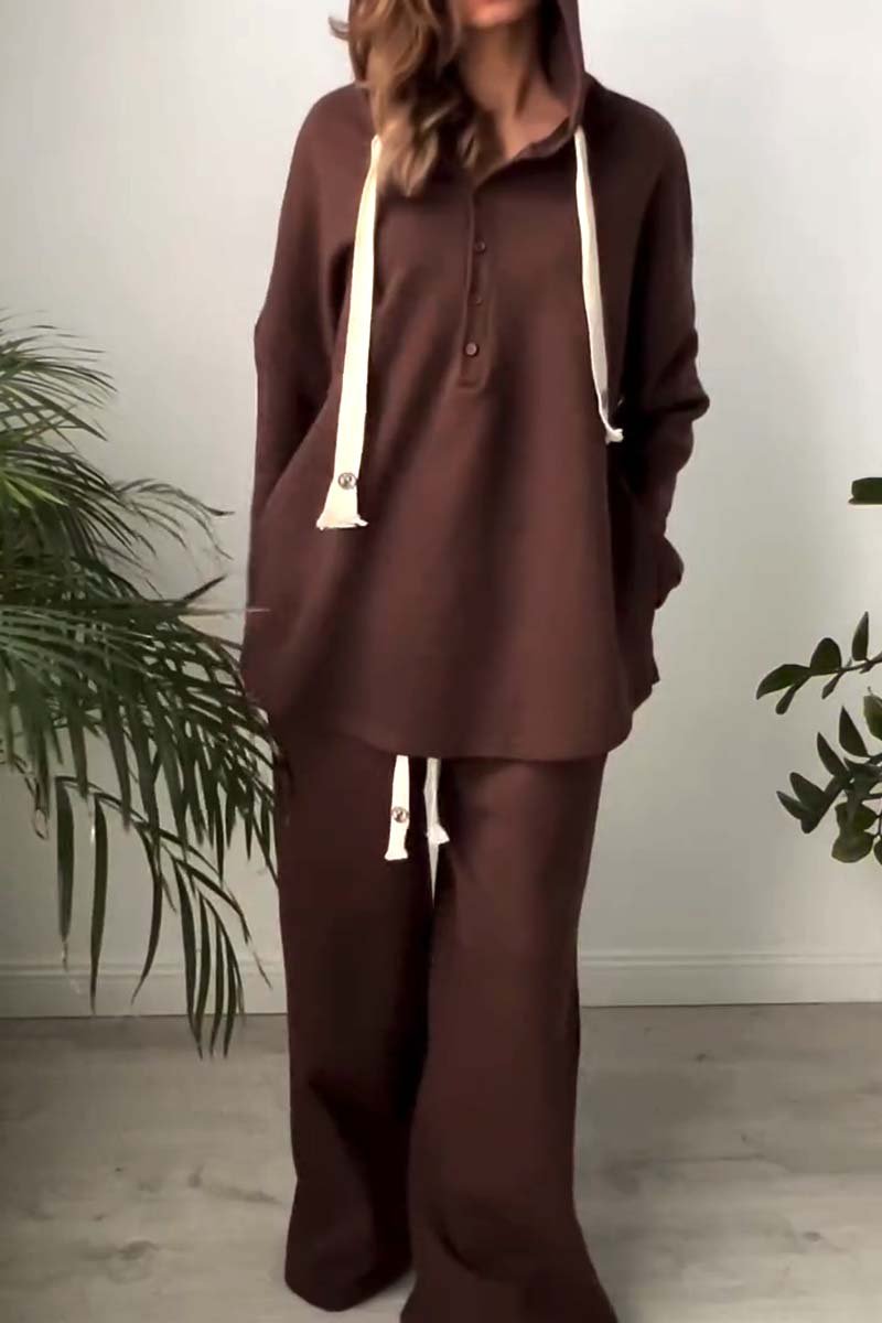 Women's Half Button Hooded Track Suit Brown