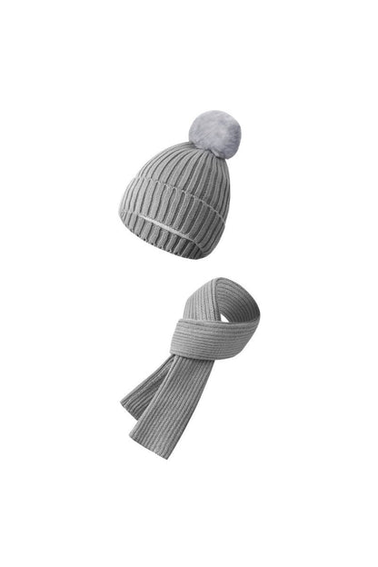 Knitted Hat, Double-layer Fleece Warm Wool Scarf, Gloves, Three-piece Set gray-two-piece set One size