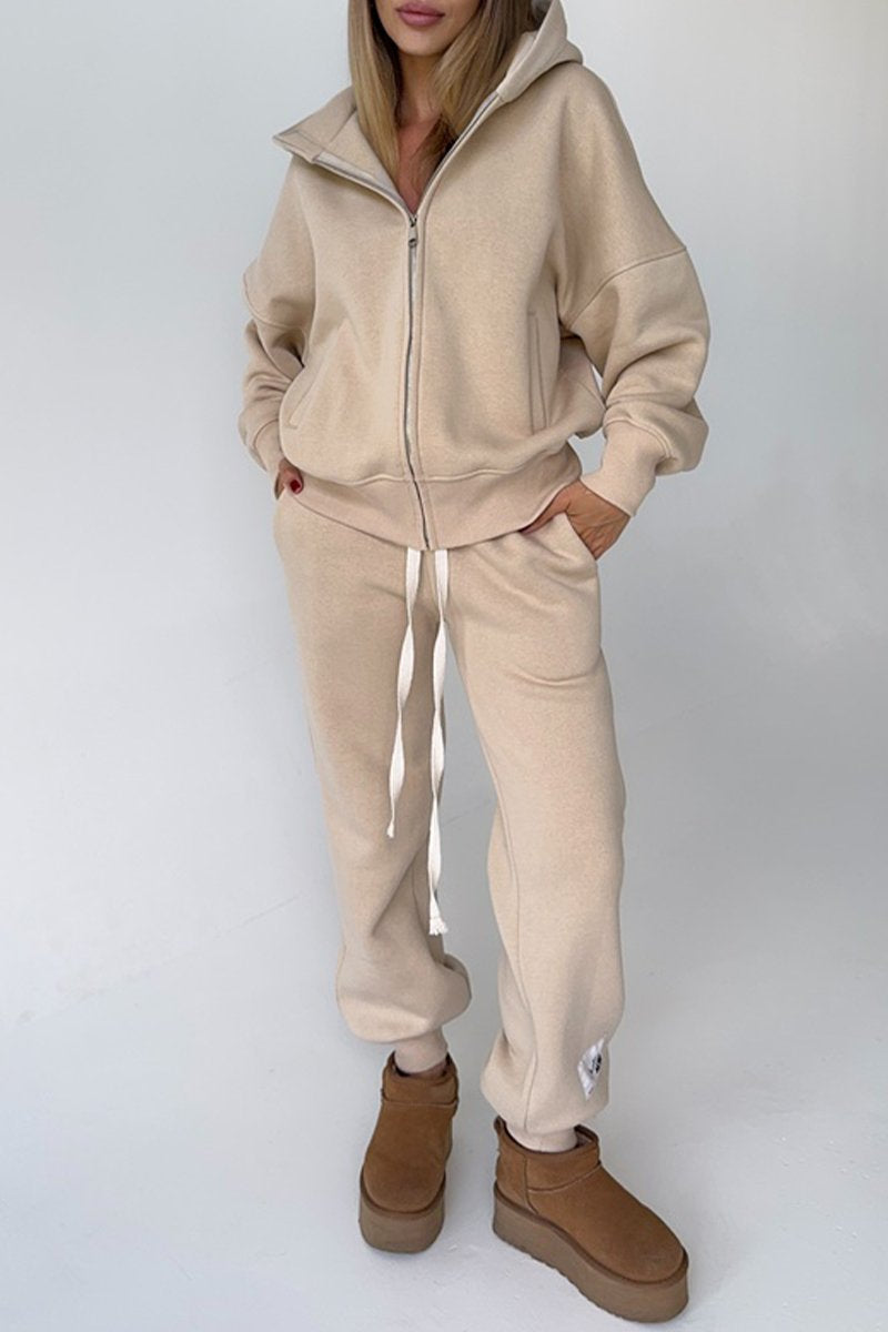 Women's Long Sleeve Hoodies Two-Piece Set beige