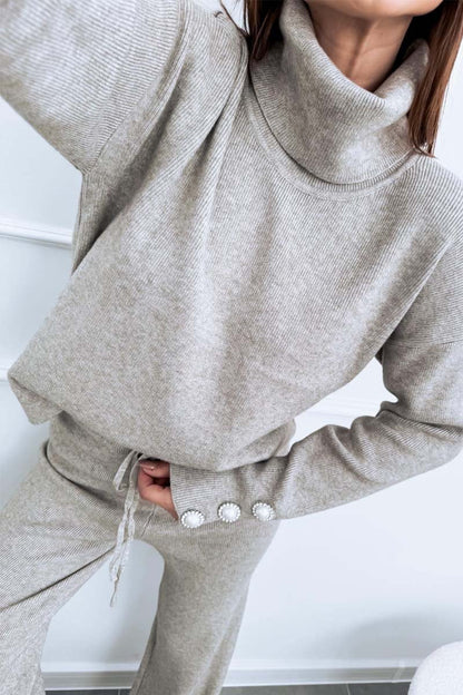 Women's casual solid color turtleneck sweater suit