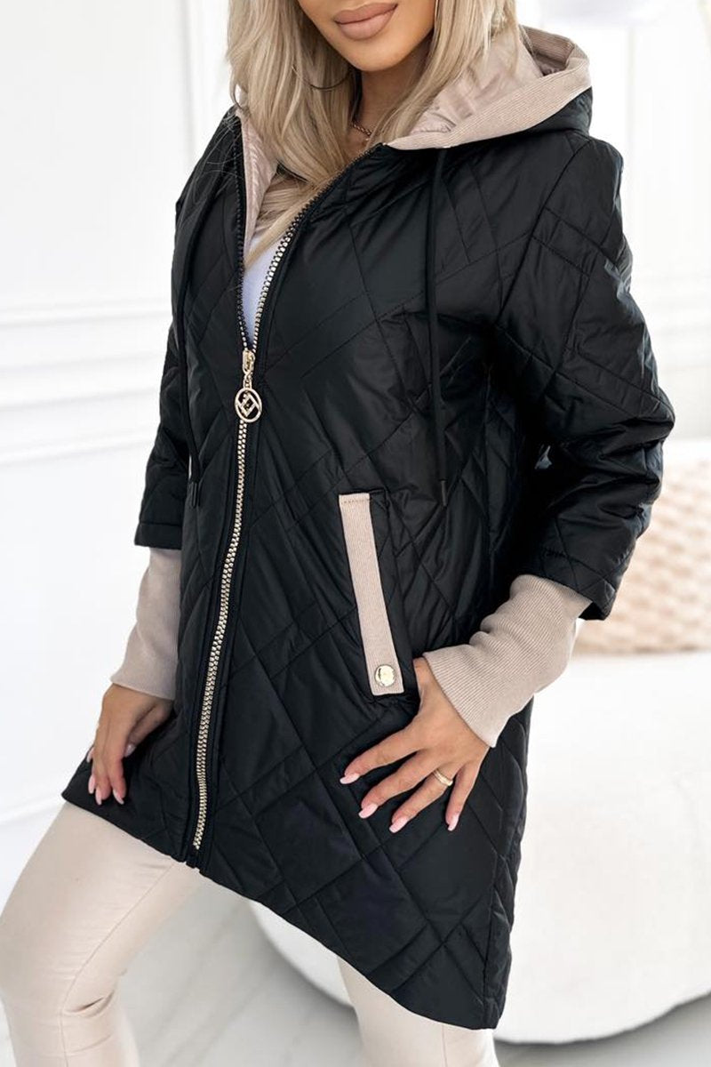 Women's Hooded Zippered Cuffs Casual Cotton Coat black