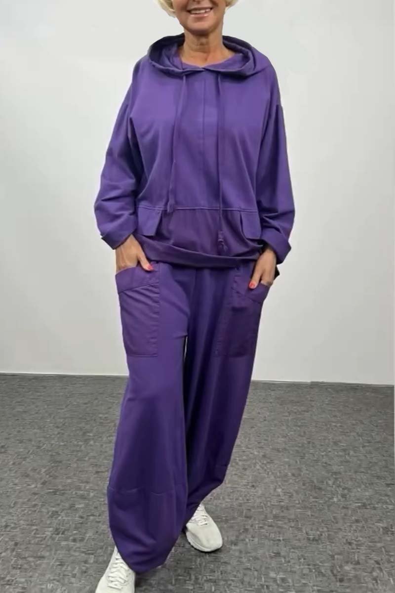 Women's casual double pocket hooded suit Purple