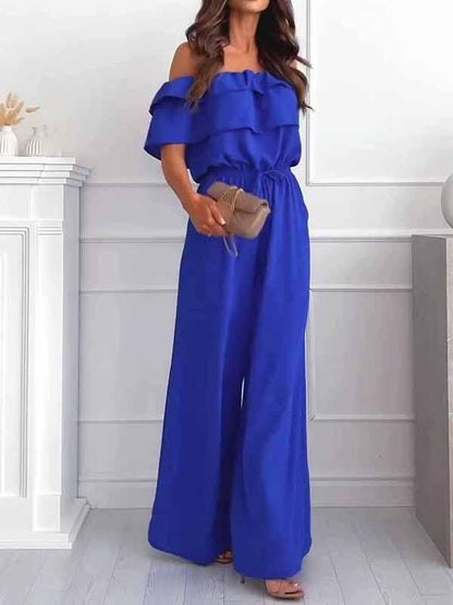 Women's One Shoulder Solid Color Jumpsuit blue