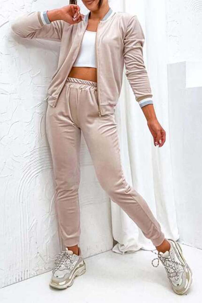 Women's Spring and Fall Multi-colored Zip-up Casual Sportswear Suit