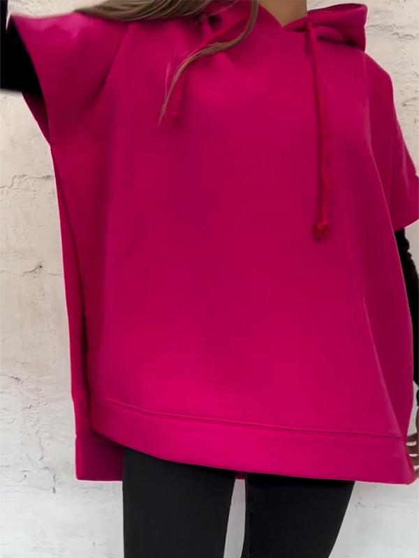 Women's Solid Color Hooded Short-sleeved Sweatshirt